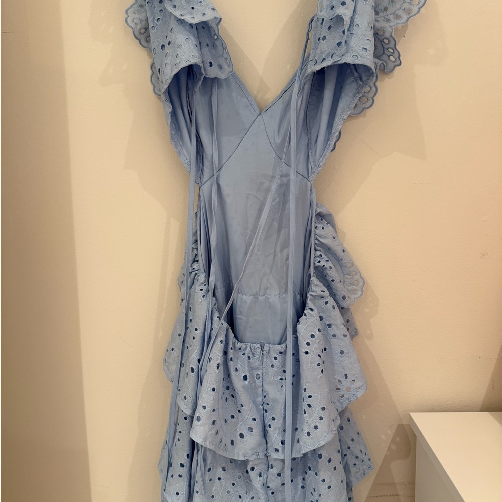 Eyelet Blue Ruffle Dress - Picture 4 of 5